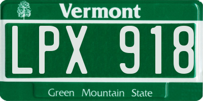 VT license plate LPX918