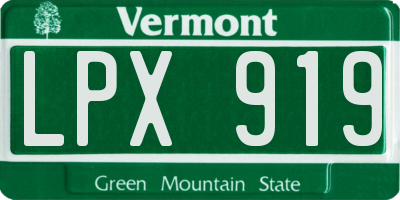 VT license plate LPX919