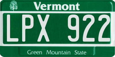 VT license plate LPX922