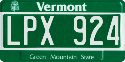 VT license plate LPX924