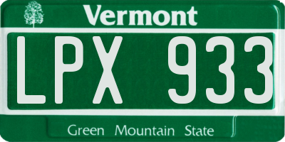 VT license plate LPX933