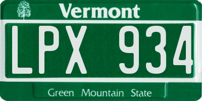 VT license plate LPX934