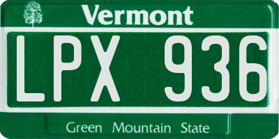 VT license plate LPX936