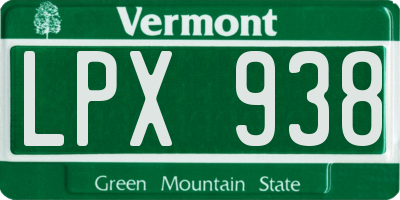 VT license plate LPX938