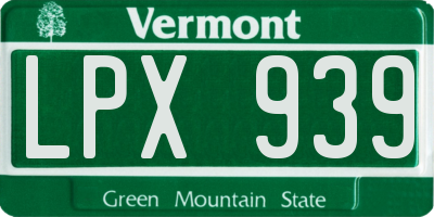 VT license plate LPX939
