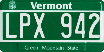 VT license plate LPX942