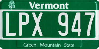 VT license plate LPX947