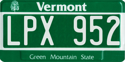 VT license plate LPX952