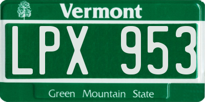 VT license plate LPX953