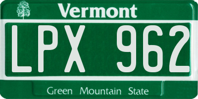 VT license plate LPX962