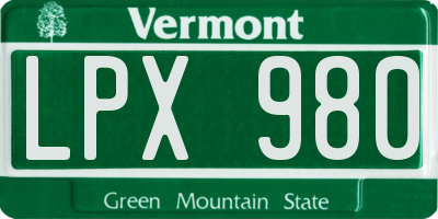 VT license plate LPX980