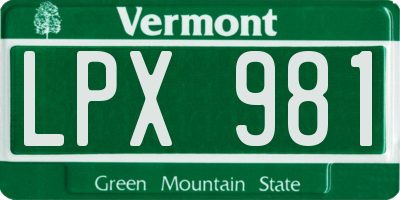 VT license plate LPX981