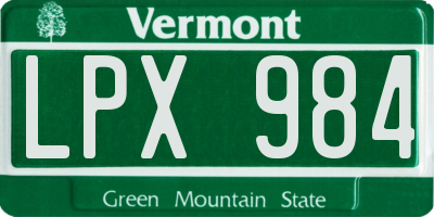 VT license plate LPX984