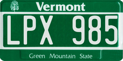 VT license plate LPX985