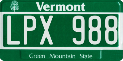 VT license plate LPX988
