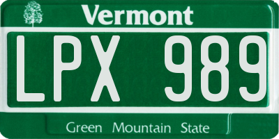 VT license plate LPX989