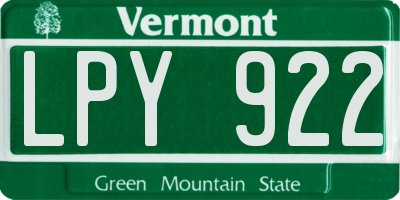 VT license plate LPY922