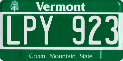VT license plate LPY923