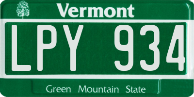 VT license plate LPY934