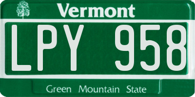 VT license plate LPY958