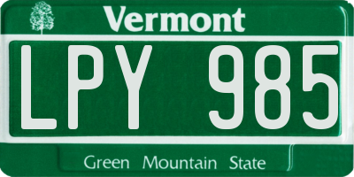 VT license plate LPY985