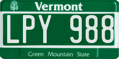 VT license plate LPY988