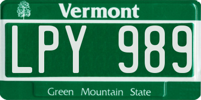 VT license plate LPY989