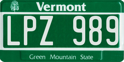 VT license plate LPZ989