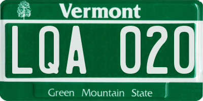 VT license plate LQA020