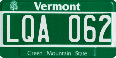 VT license plate LQA062
