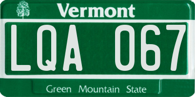 VT license plate LQA067