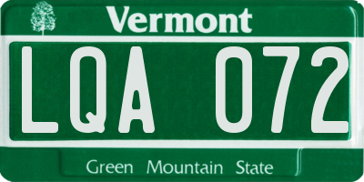 VT license plate LQA072