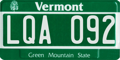 VT license plate LQA092