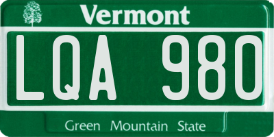 VT license plate LQA980