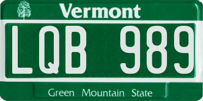VT license plate LQB989