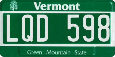 VT license plate LQD598