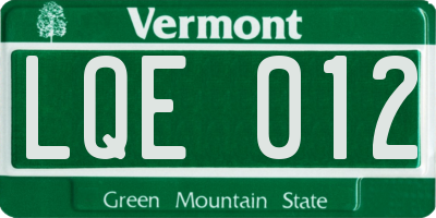 VT license plate LQE012