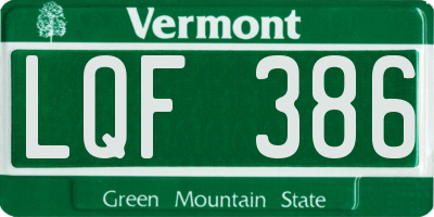 VT license plate LQF386