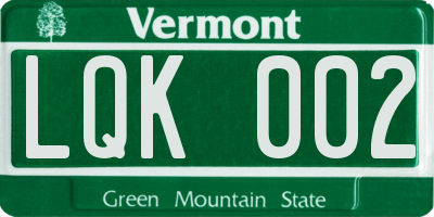 VT license plate LQK002