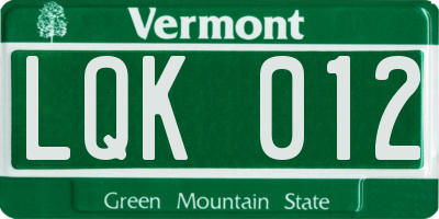 VT license plate LQK012