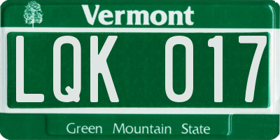 VT license plate LQK017