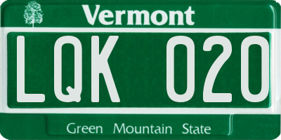 VT license plate LQK020