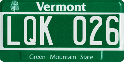 VT license plate LQK026