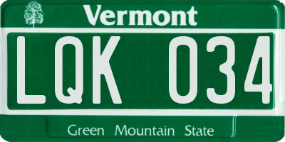 VT license plate LQK034