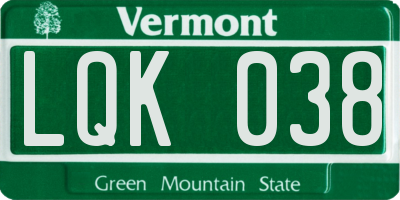 VT license plate LQK038