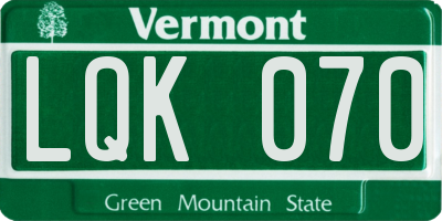 VT license plate LQK070