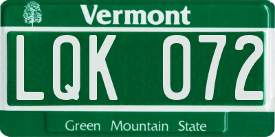 VT license plate LQK072