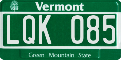 VT license plate LQK085