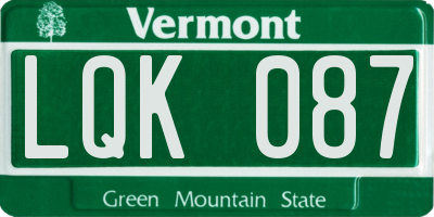 VT license plate LQK087