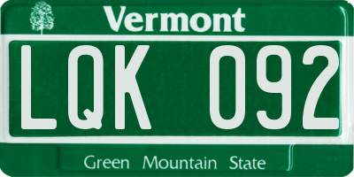 VT license plate LQK092